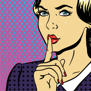 显示的年轻女子是无声的叹息波普艺术漫画照片