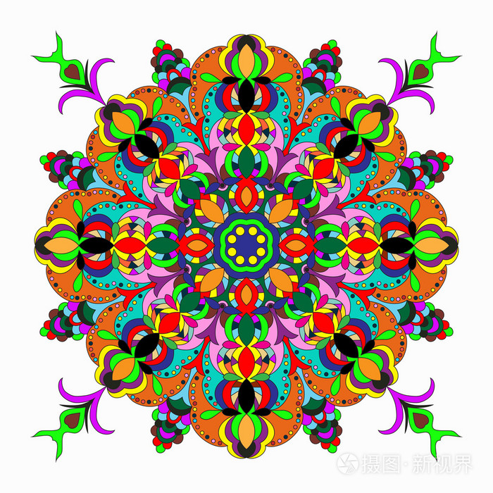 装饰与曼陀罗美丽的图案矢量图