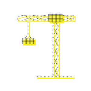 建筑起重机标志。向量。带方形图案的黄色图标