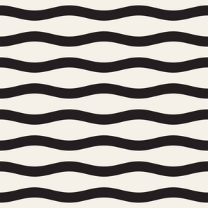 矢量无缝黑白波浪线图案。抽象几何简单背景设计