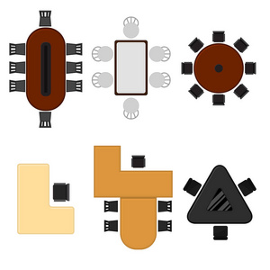 卡通业务办公室表设置的顶视图。矢量