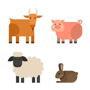 农场图标矢量插图自然粮食收获谷物农业不同的动物字符