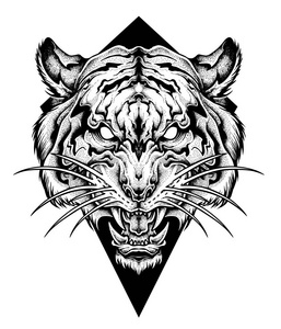 虎头纹身.点工作风格.矢量插图照片