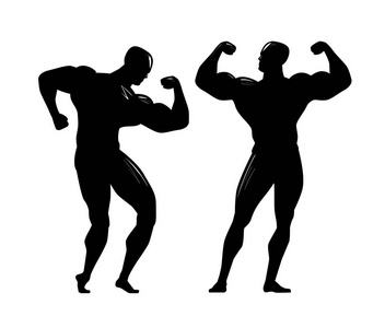 健美的剪影.健身房, 健美, 体育概念.矢量插图照片