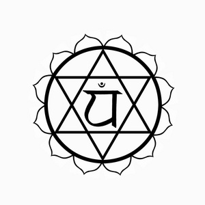 打开心轮脉轮象形文字和符号om在中心心脏脉轮矢量曼陀罗上红色.