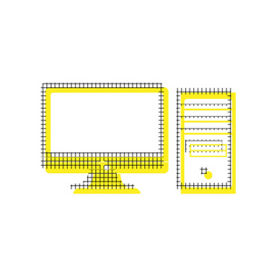 计算机符号插图。向量。带方形 patt 的黄色图标