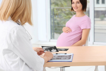 孕妇医生显示超声照片
