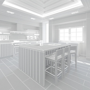 现代厨房 3d 室内渲染