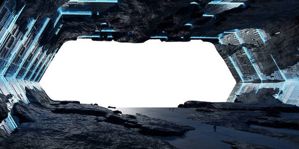 巨大的小行星飞船内部3d 渲染元素, 这是我