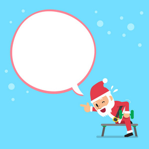 卡通圣诞老人与白色气泡锻炼哑铃行