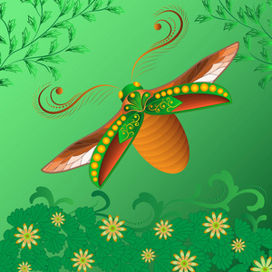 绿色背景上的明亮的抽象甲虫
