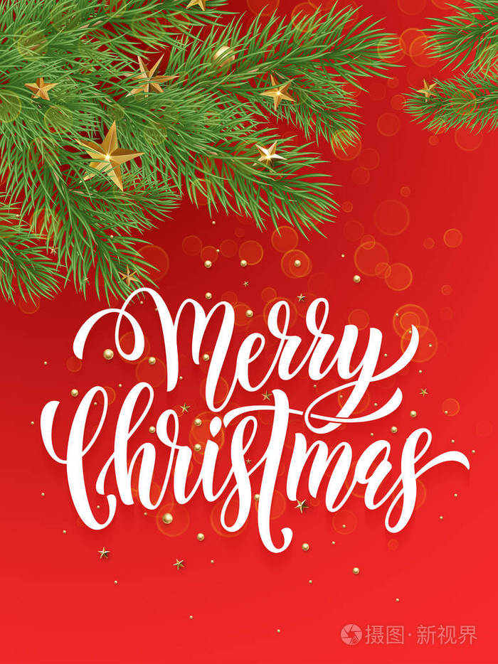 快乐圣诞贺卡装饰点缀红色背景