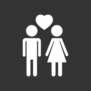 矢量男人和女人的心图标在黑色背景上。现代的平面图案。针对 web 站点设计的简单平面符号