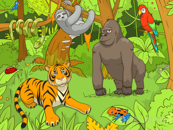 丛林动物卡通矢量图