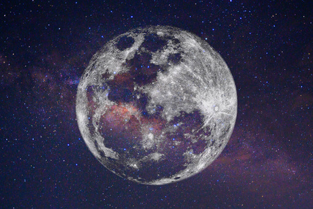 大月亮和银河的双重曝光, 用于背景照片