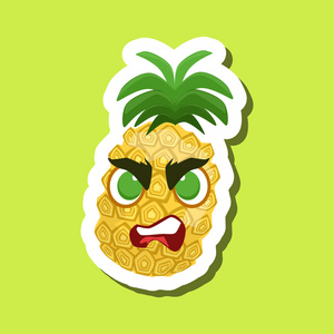 菠萝,生气可爱表情贴上绿色背景照片