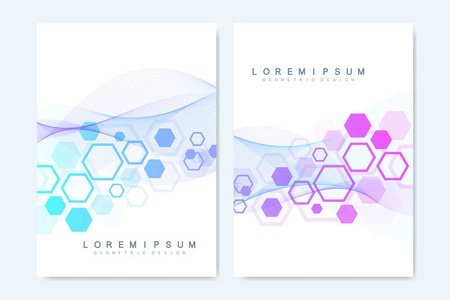 用于小册子封面传单年度报告传单的现代矢量模板。最小覆盖设计。六角结构。未来的几何模板。科学医学技术背景