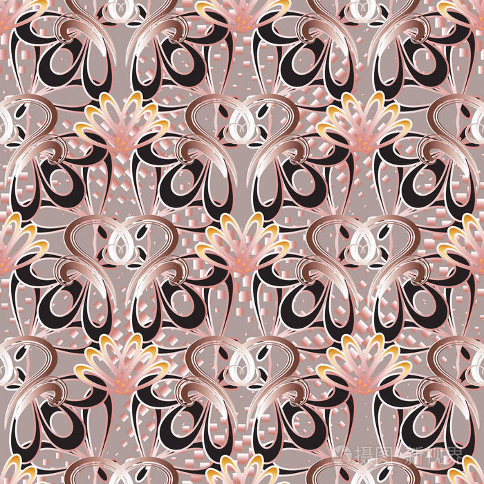 复古花卉矢量无缝图案.抽象几何 halft