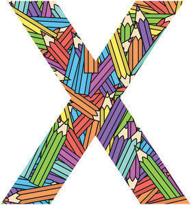彩色蜡笔背景上的字母x