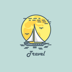旅游标志。矢量图和游艇和月亮