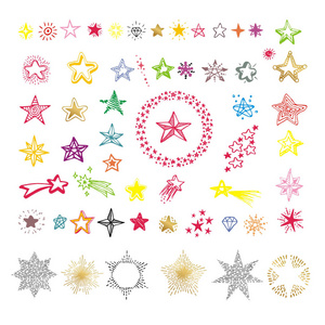 在白色背景上的多色明星集合形状分离