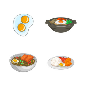 鸡蛋食品图标套装, 卡通风格