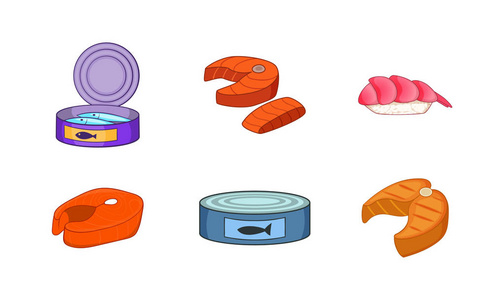 鱼食图标套装, 卡通风格照片