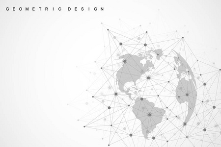 具有点和线的全局网络连接。互联网连接背景。抽象连接结构。多边形空间背景。矢量插图