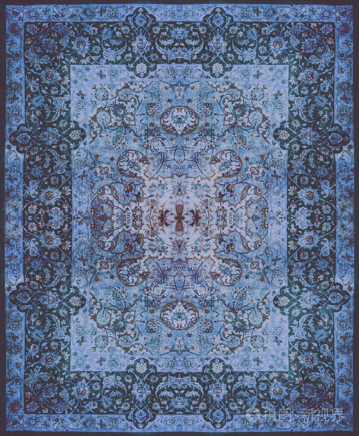 波斯地毯质地,抽象的装饰.圆形曼荼罗图案,中东传统地毯织物纹理.