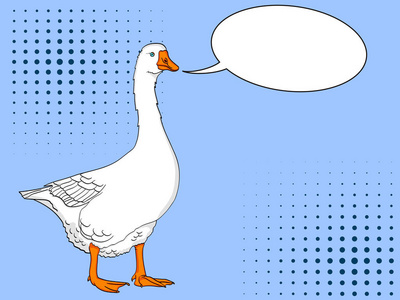 流行艺术鸭, 鹅, 鸟在颜色蓝色背景。漫画书风格的模仿。文本气泡