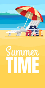 度假和旅游的概念。沙滩伞, 沙滩椅