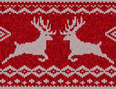鹿无缝纹红色针织毛衫