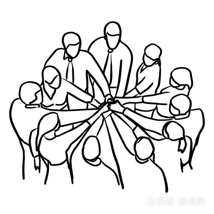 商界人士携手共进矢量插画素描手画与黑色线隔离在白色背景.合作理念