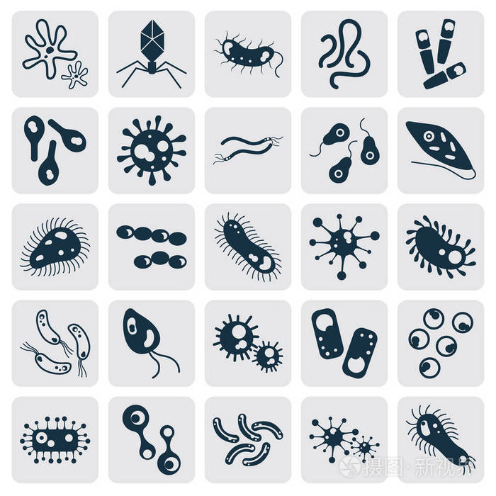 组的细菌和简单的图标用于web和移动设计