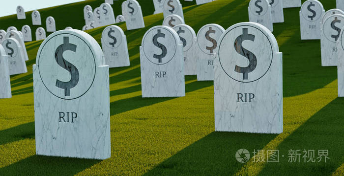 公墓与位硬币坟墓 3d 插图 比特币崩溃的概念 Rip照片 正版商用图片0gnbn6 摄图新视界