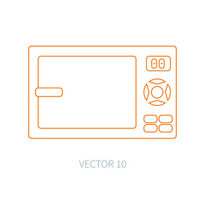 线平矢量厨具图标微波。餐具的工具。卡通风格。插图和为您的设计元素。设备准备食物。厨房。家庭。烹饪。厨师。炉子