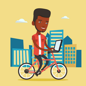 非裔美国人骑自行车在城市