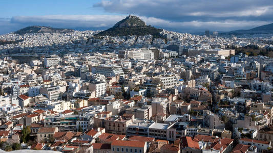 全景视图从雅典卫城到雅典城，阿提卡