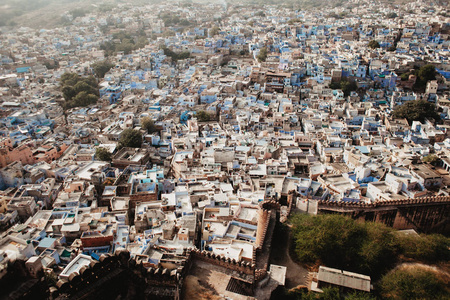 印度的焦特布尔 蓝色城市的概要从 Mehrangarh 堡垒