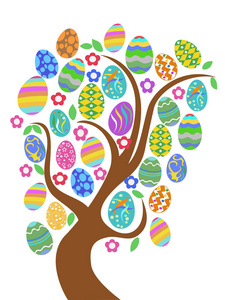 五颜六色的复活节彩蛋树