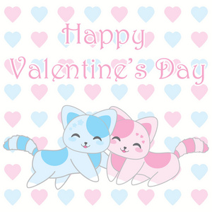 情人节那天与可爱的蓝色和粉红色猫爱背景图