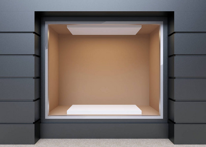 一个城市商店街展示窗口的上模拟空白.3d 撕裂照片