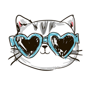 猫咪卡通无缝模式与可爱的猫咪手画的猫带着太阳眼镜可爱的猫咪的拼