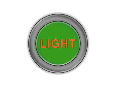 绿色大按钮, 标有光, 白色背景