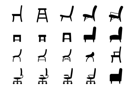 椅子的图标和符号中的剪影风格矢量