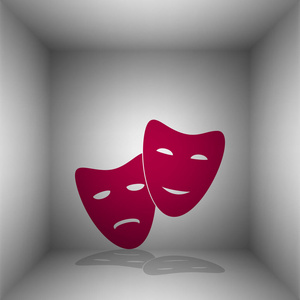 剧院图标与快乐和悲伤的面具。波尔多图标和房间里的影子