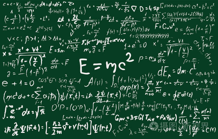 黑板上刻有科学的公式和计算的物理和数学 可以说明与量子力学 相对论和任何科学计算相关的科学课题 插画 正版商用图片0gnzt4 摄图新视界