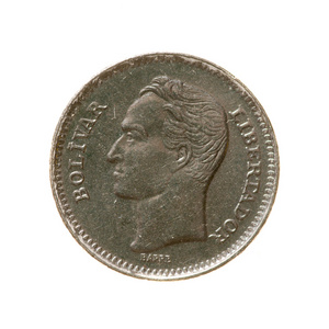 委内瑞拉五十美分硬币上孤立的白色背景.顶级六照片