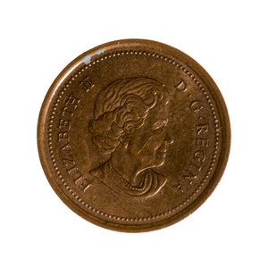 加拿大孤立在白色背景上的一分硬币。顶部 vie
