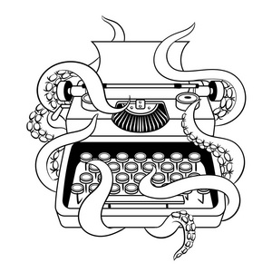 打字机与章鱼着色书载体